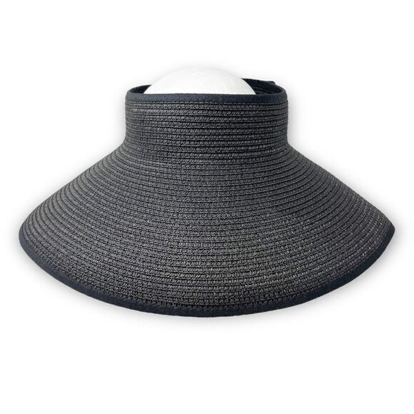 Sun Hat Black Roll Up Packable Visor Straw Blend Cap OSFM Outdoor - Picture 5 of 8